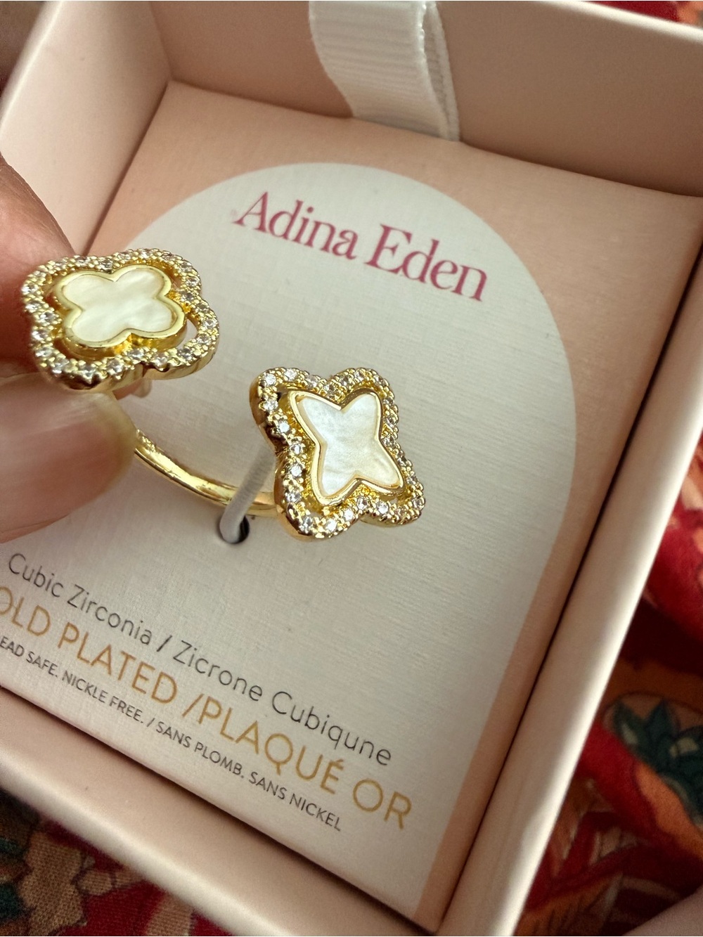 Adina Eden Gold-Plated White Mother-of-Pearl Clover Bracelet